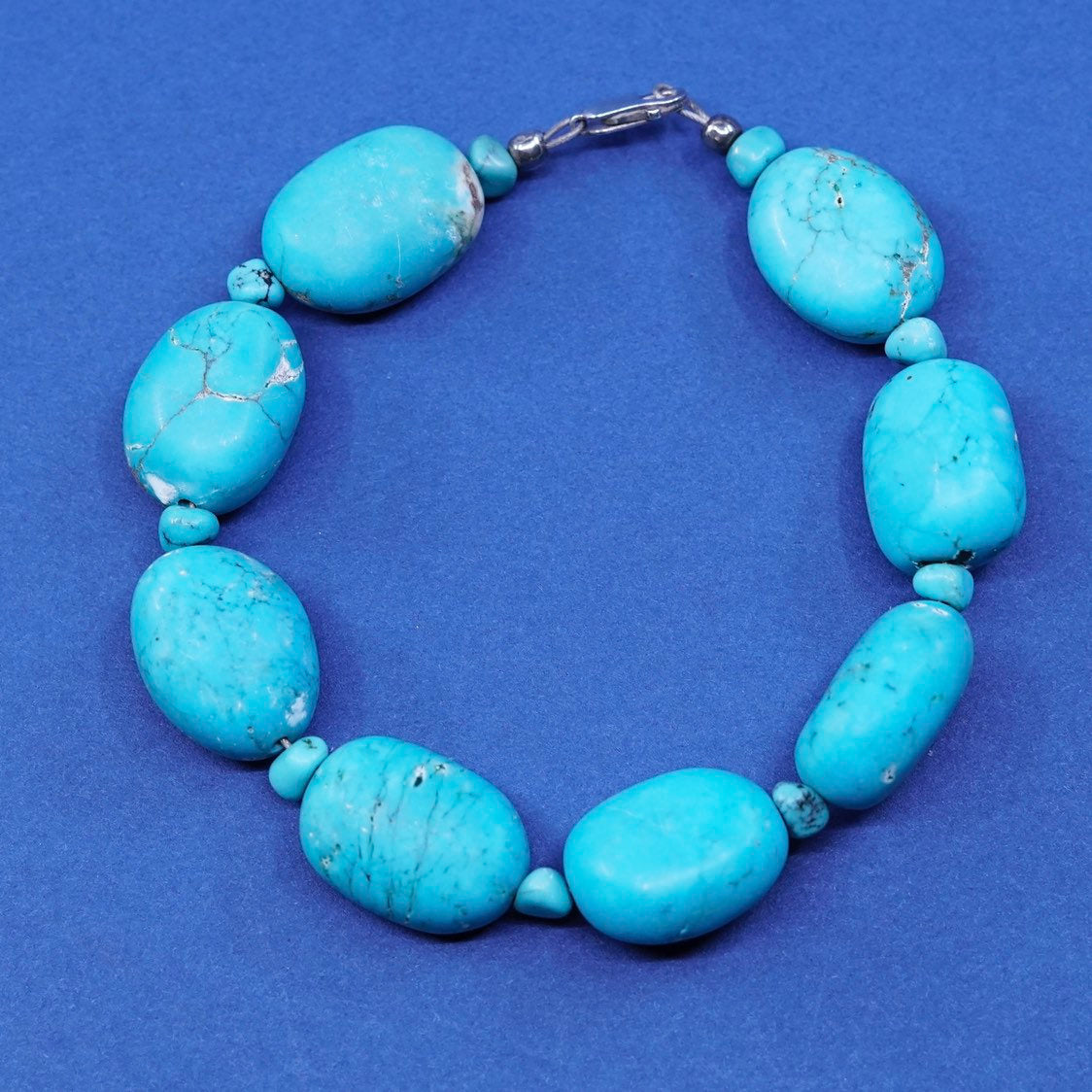 6.75”, vtg sterling 925 silver handmade bracelet Native American turquoise bead