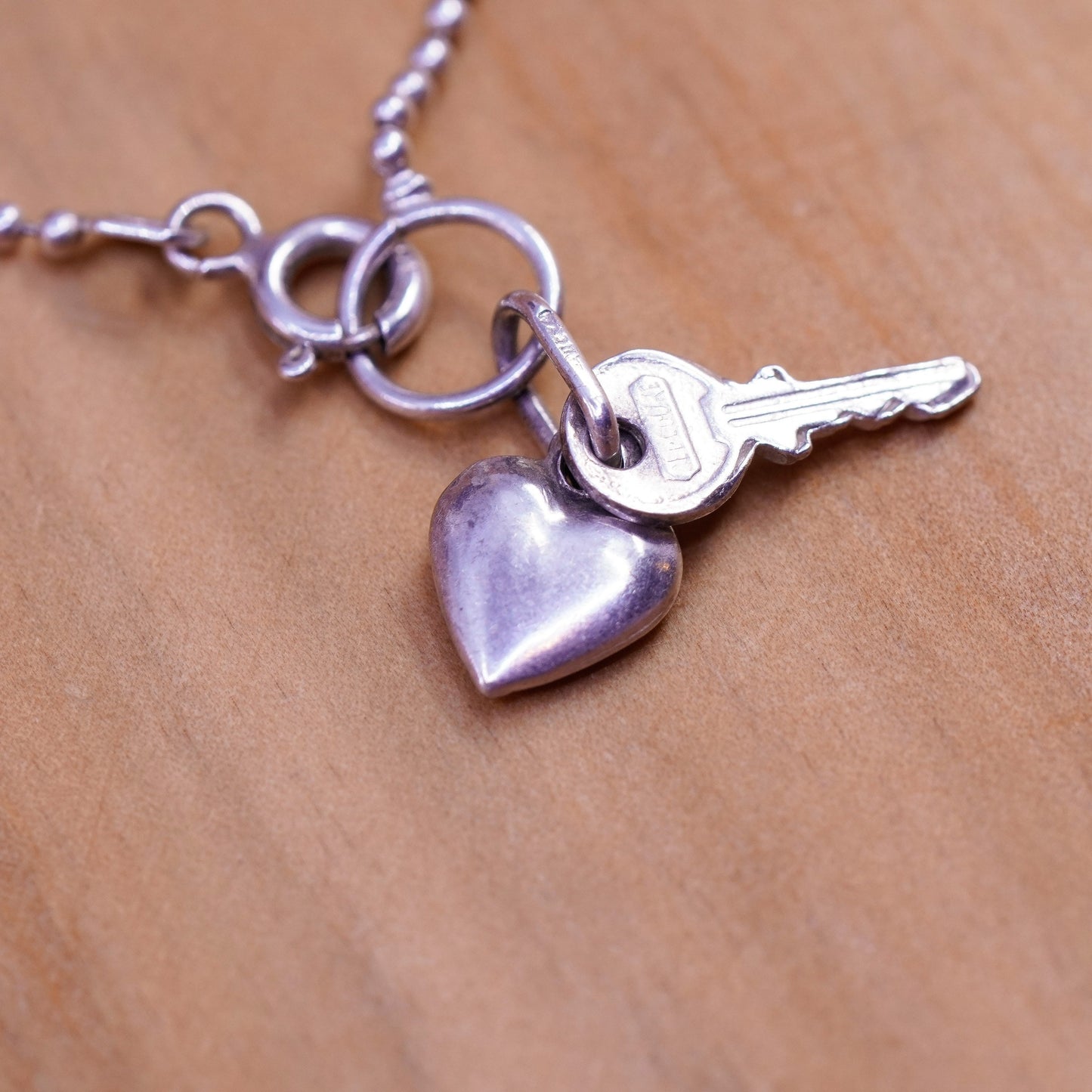 7.25”, Italy Sterling 925 silver handmade bead bracelet chain key heart charm
