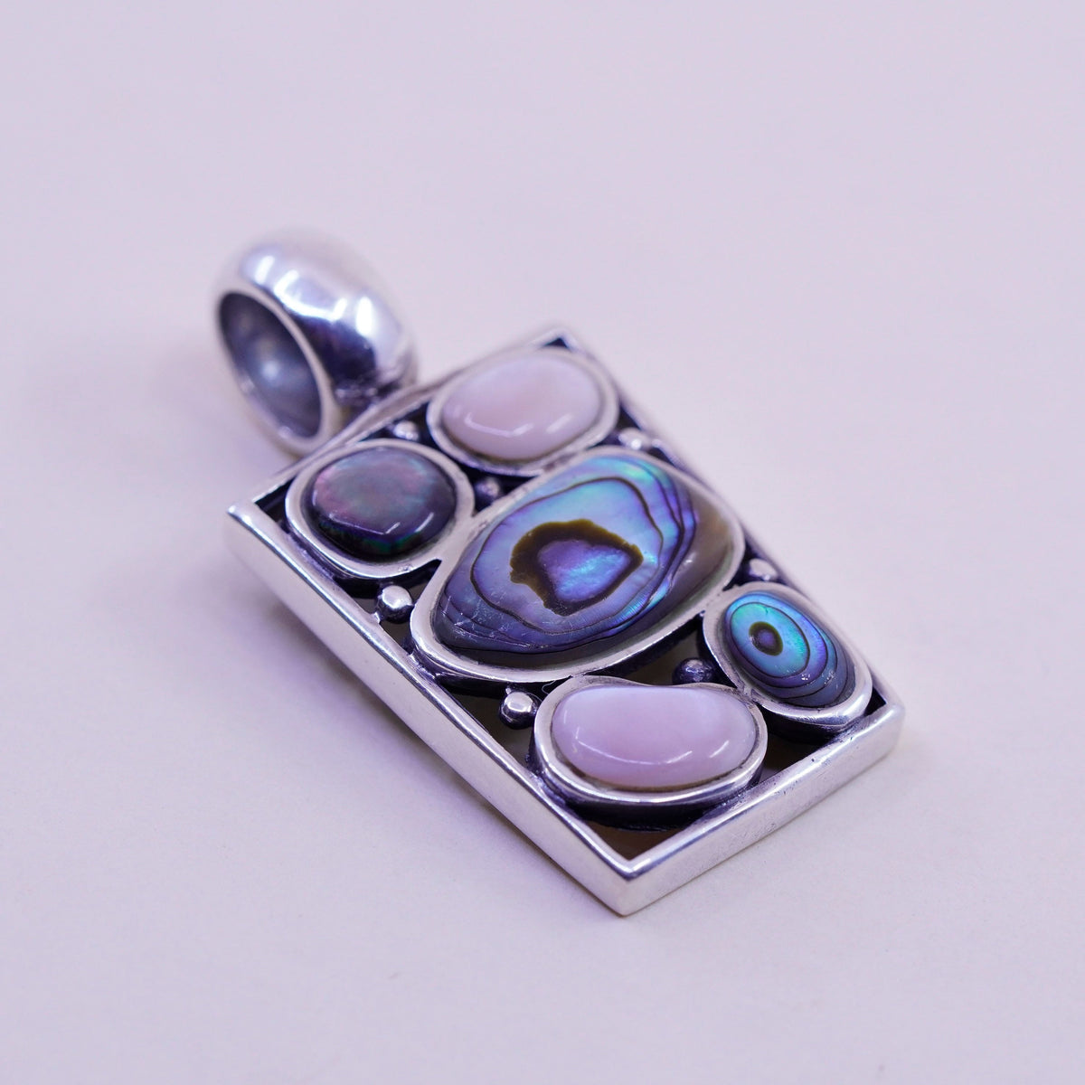 Vintage sterling 925 silver handmade pendant, with abalone pink mother of pearl
