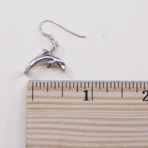 Vintage Sterling 925 Silver Handmade Dolphin Fish dangle earrings, Stamped 925
