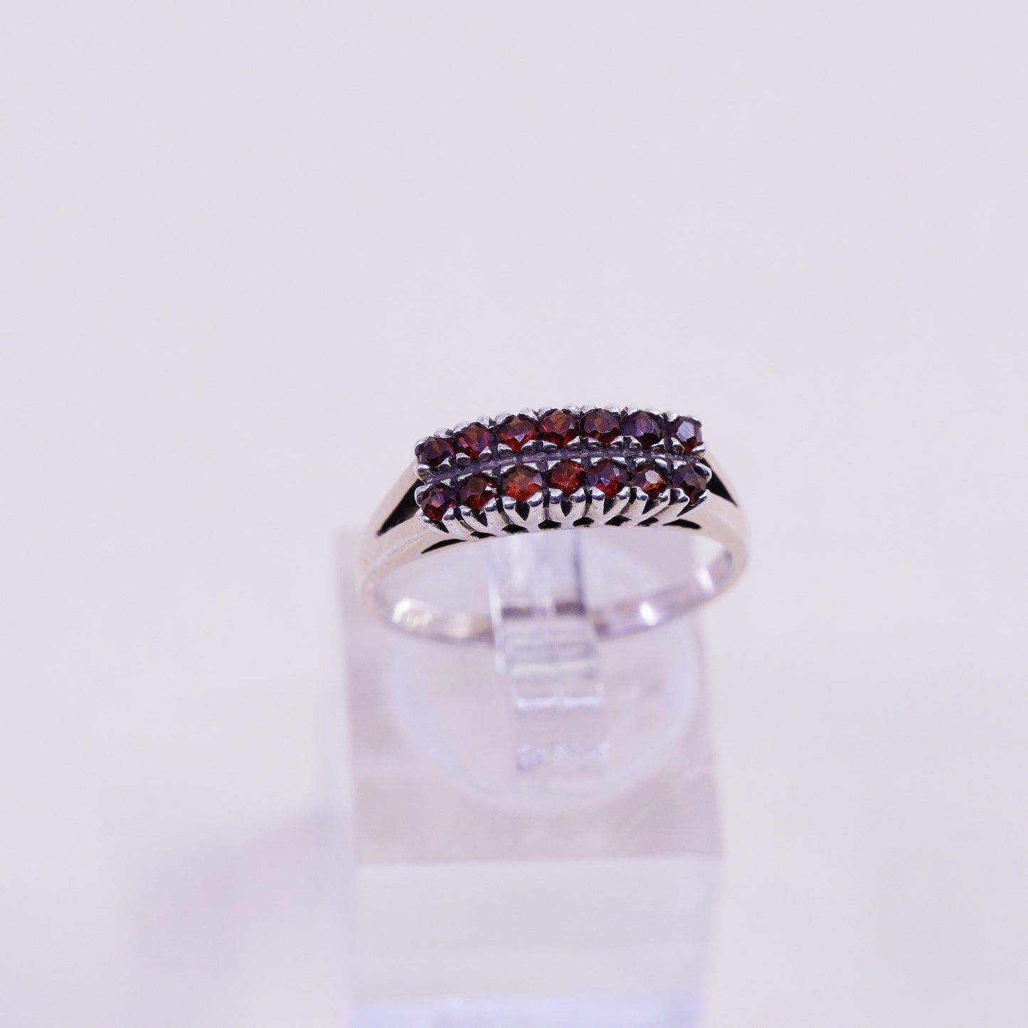 Size 8, vermeil gold over Sterling silver engagement ring 925 band cluster ruby