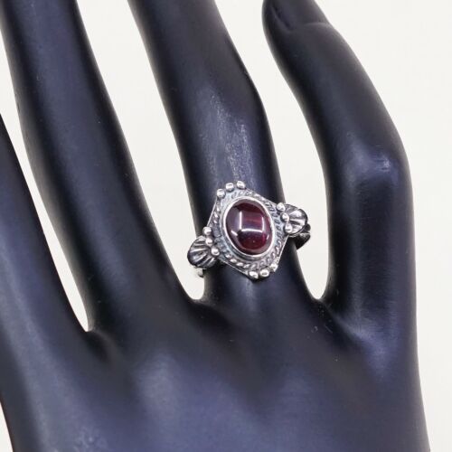 Sz 6, Vtg Sterling Silver Handmade Ring, 925 Band W Garnet N Bali Beads