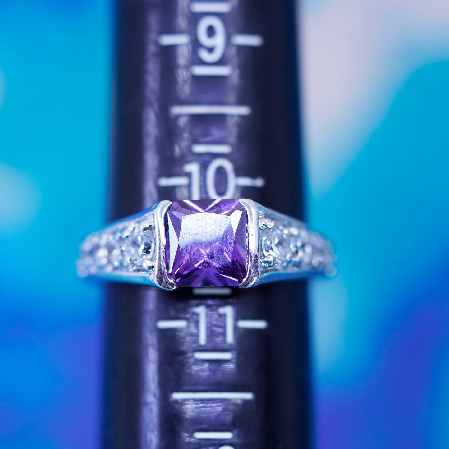 Size 10.25, vintage Sterling silver handmade ring, 925 band square amethyst cz