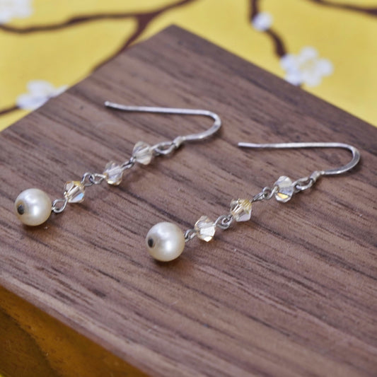 Vintage Sterling 925 silver handmade earrings with orange crystal and pearl