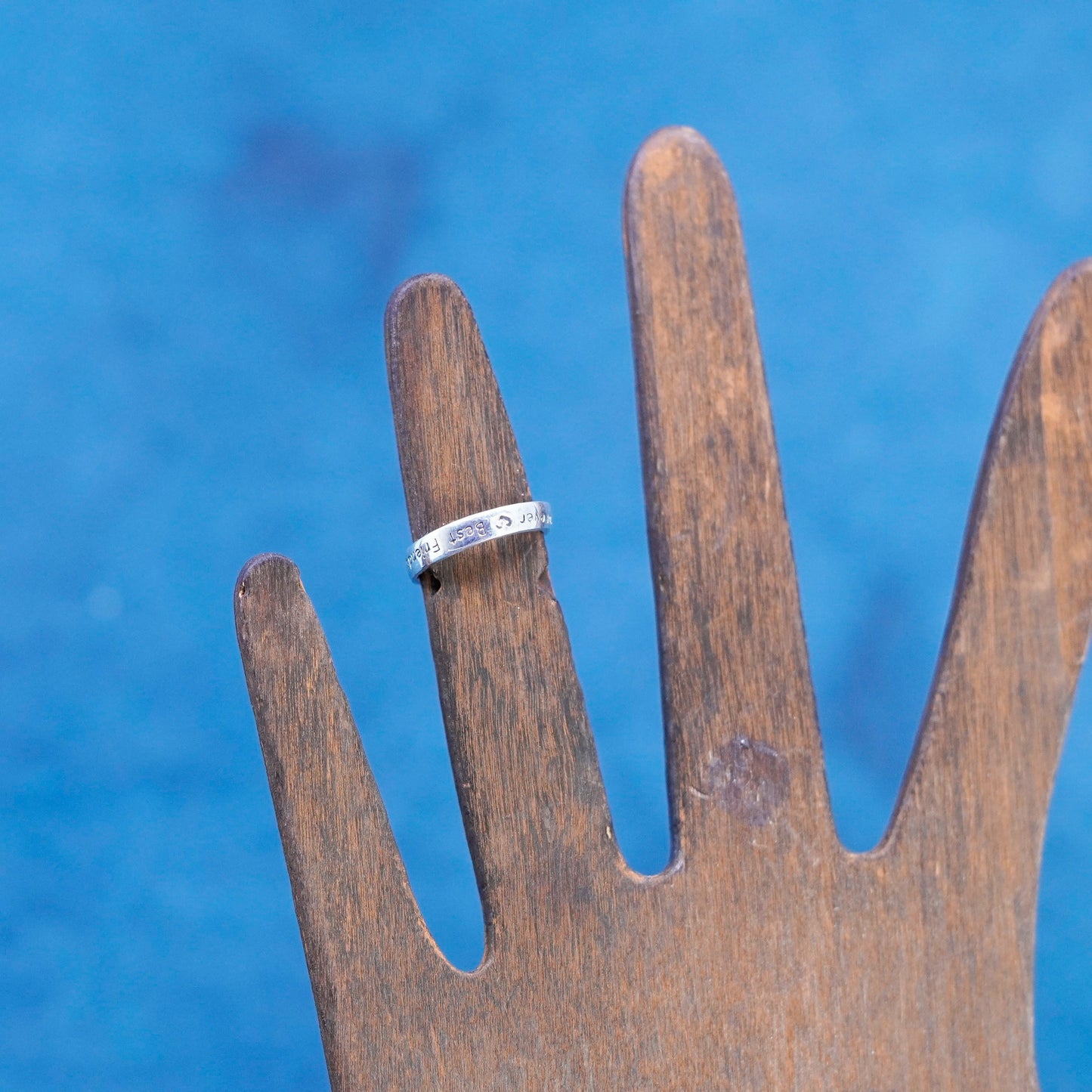 Size 2, Sterling silver ring, 925 pinky band quote best friends now and forever