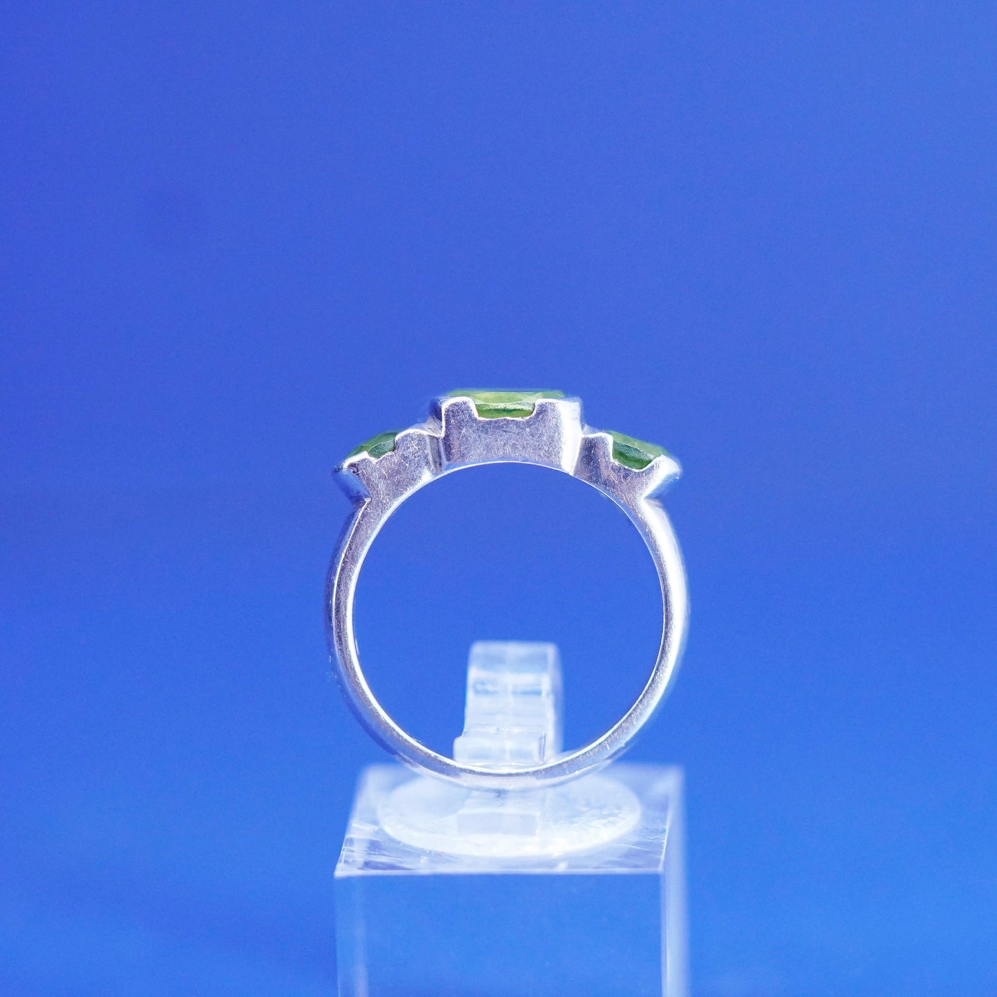 Size 7.5, vintage Sterling silver handmade ring, 925 stackable band w/peridot