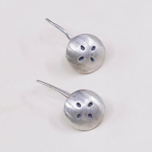 Vtg Mexico Sterling Silver Handmade Earrings, 925 Silver Sand Dollar Dangles