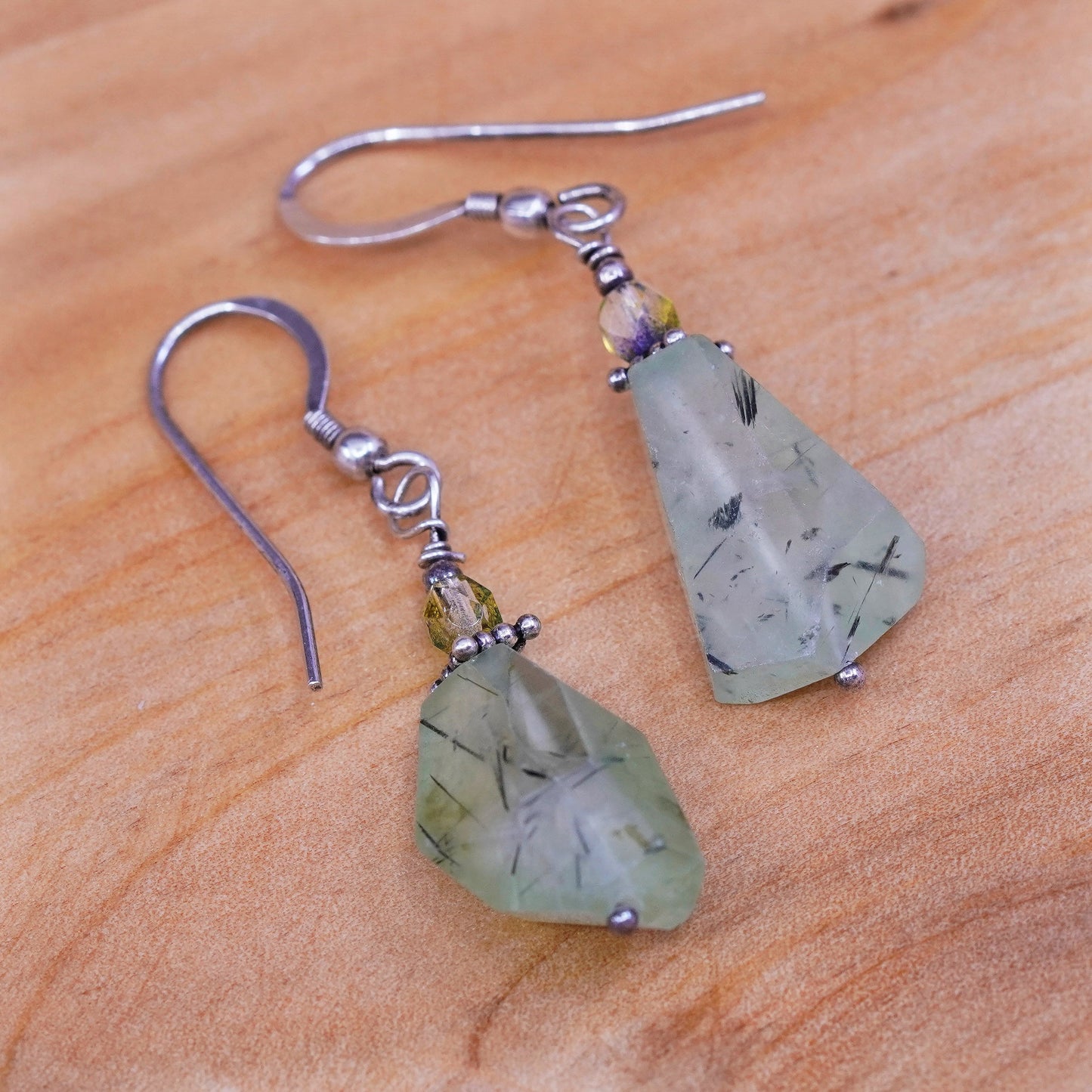 Vintage Sterling 925 silver handmade earrings with jade nugget drops