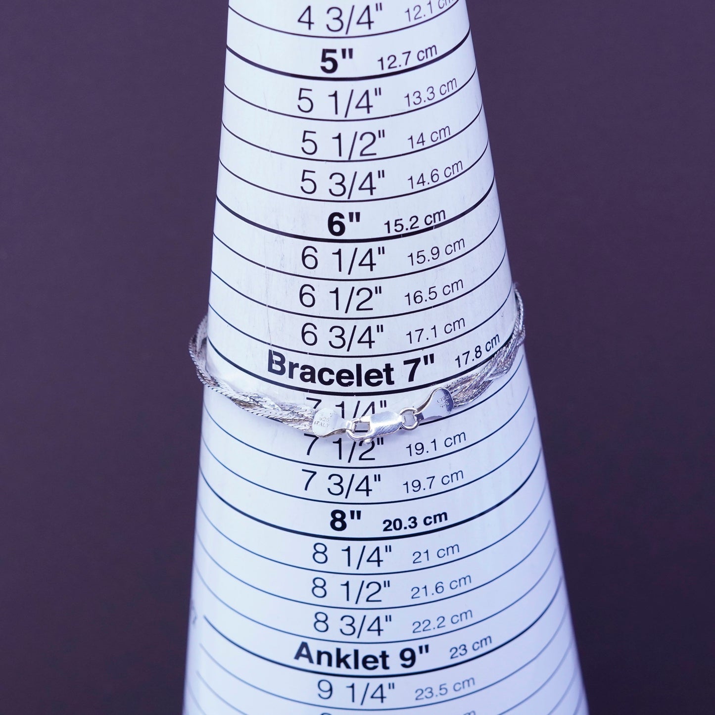 7.25”, Sterling silver braided woven herringbone chain, 3 strands 925 bracelet