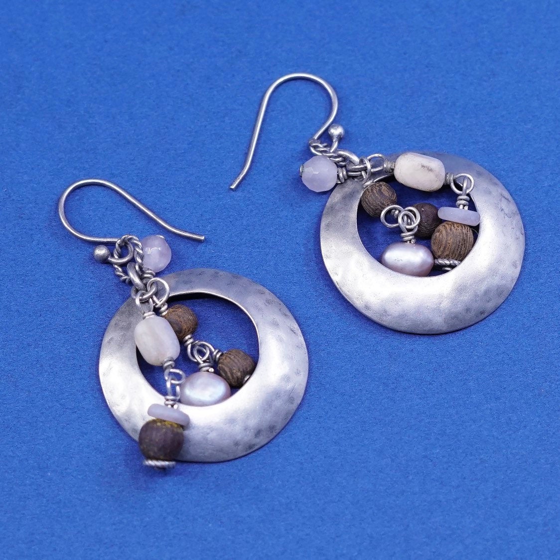 vtg Silpada Jewelry | Blush Grapes Pearl Rose Quartz CZ earrings, 925 circles