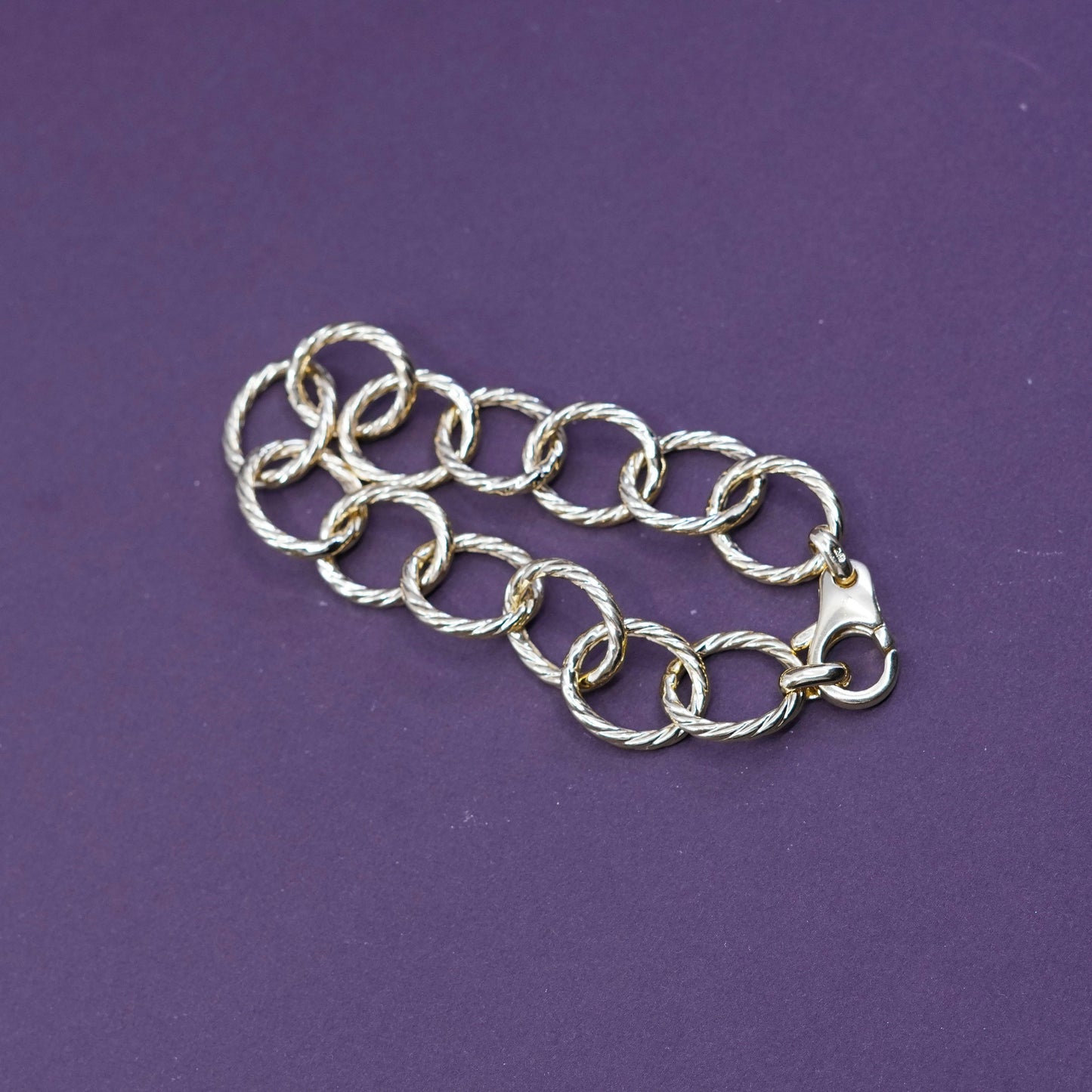 6.5”, Italy vermeil gold over Sterling silver bracelet, 925 twisted huge chain
