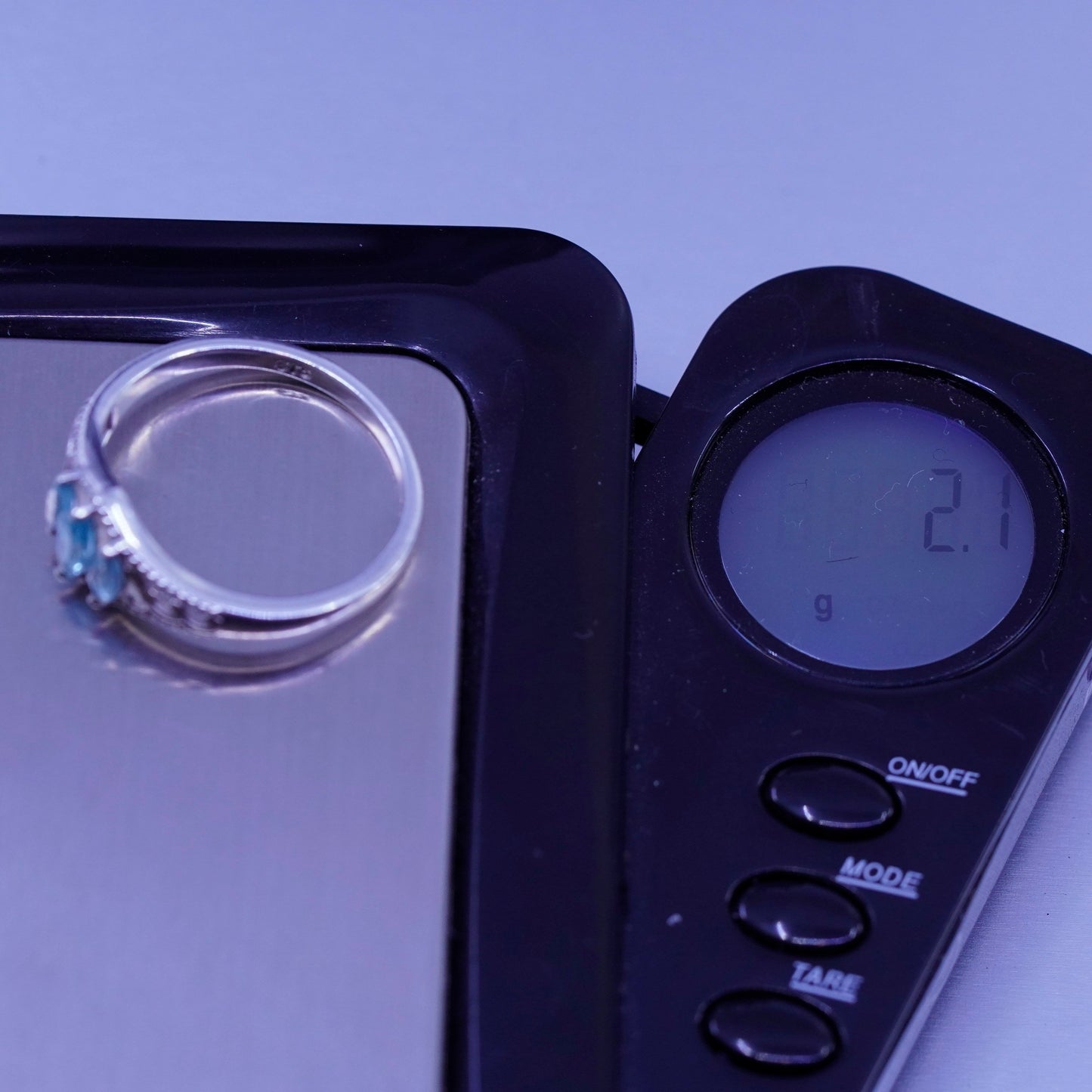 Size 8.25, vintage Sterling 925 silver handmade engagement ring with blue Cz