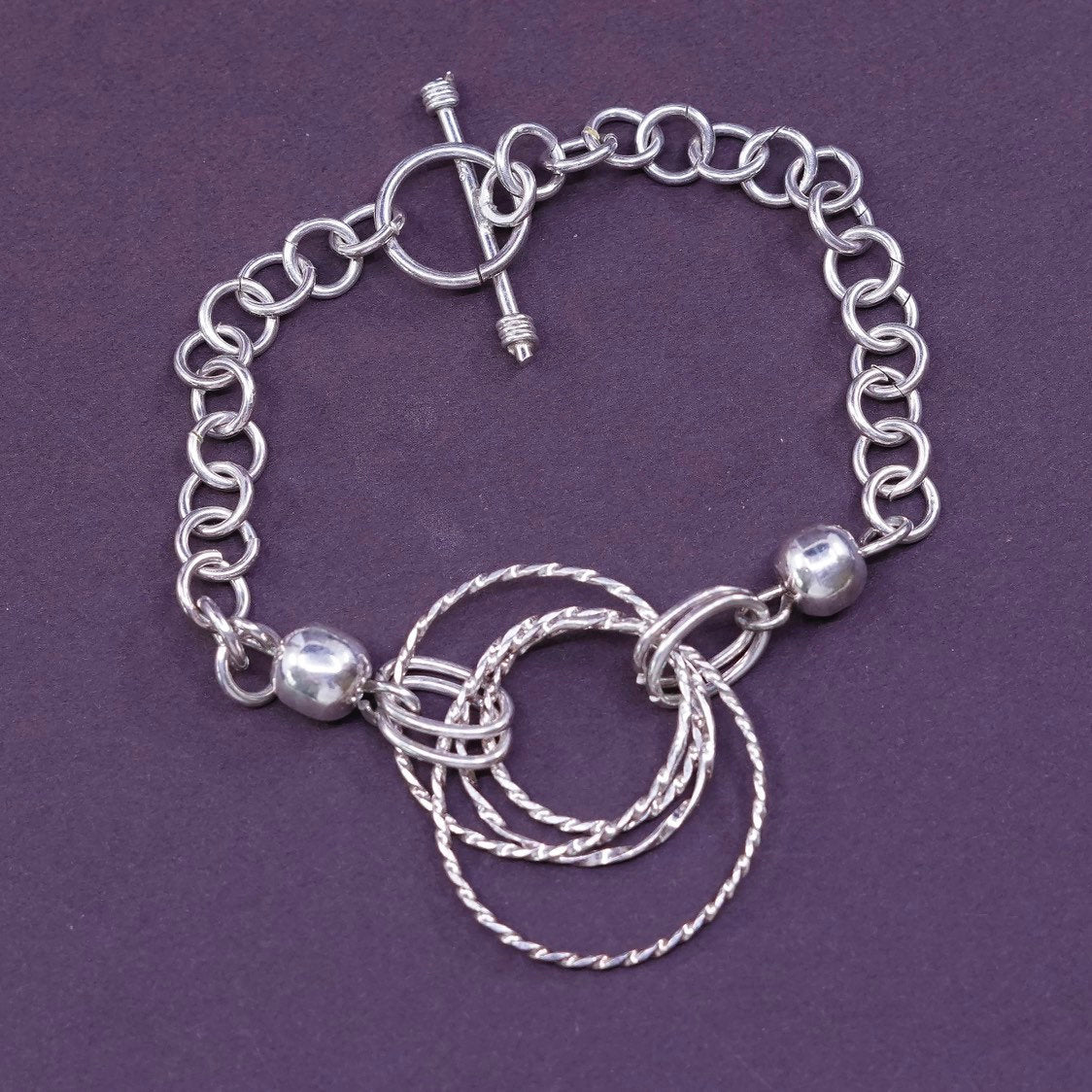 6.75", 5mm, Sterling silver handmade charm bracelet, 925 bold circle chain