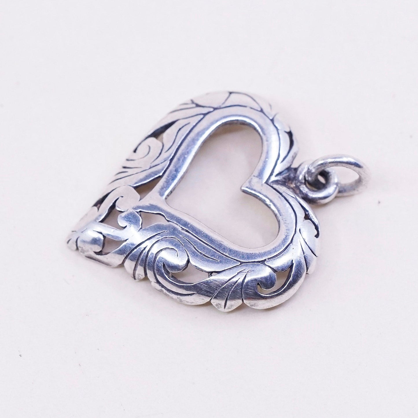 Vintage sterling 925 silver handmade filigree heart pendant charm