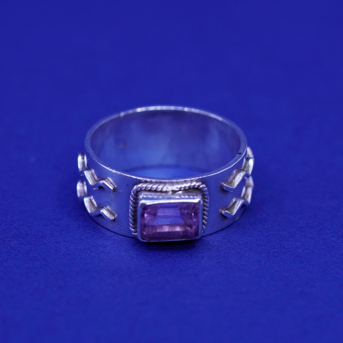 Size 8, vintage Southwestern Sterling silver handmade ring, 925 band amethyst