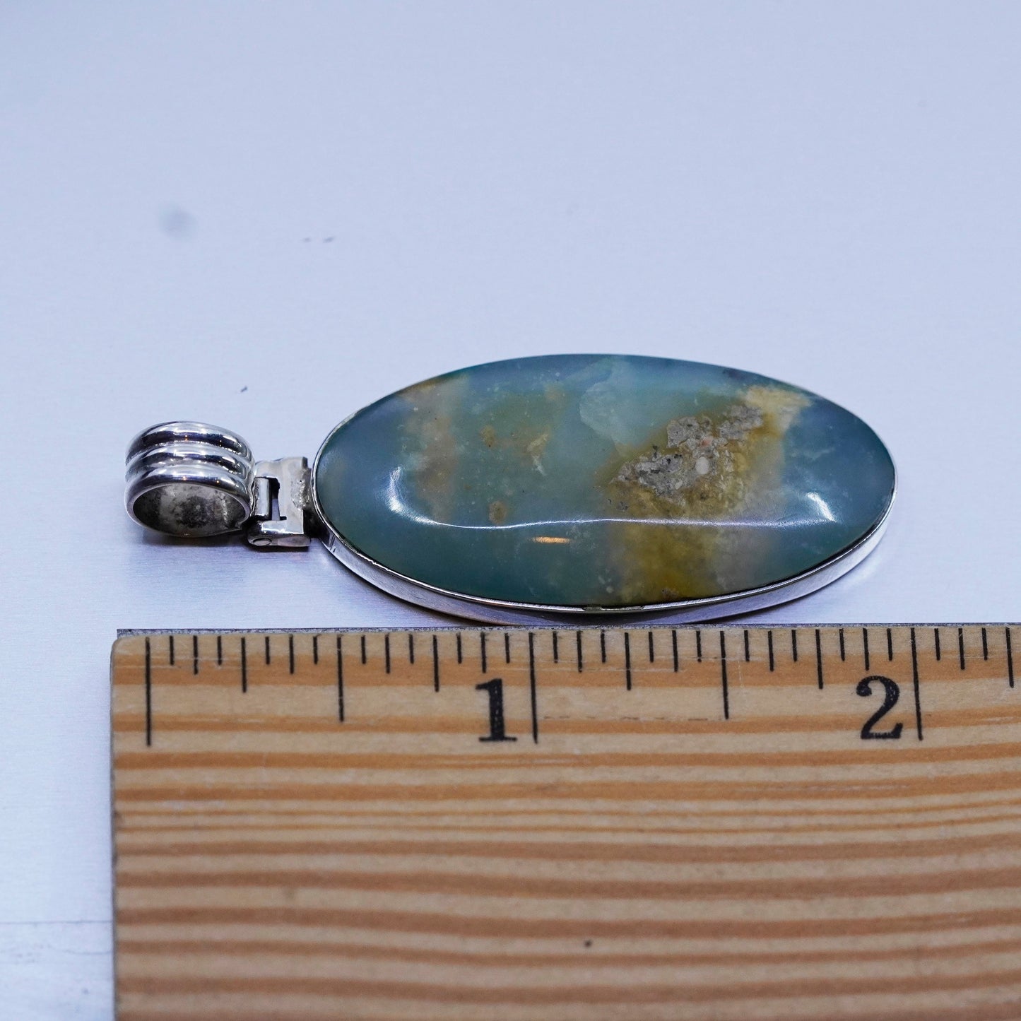 antique sterling 950 silver handmade pendant with landscape agate