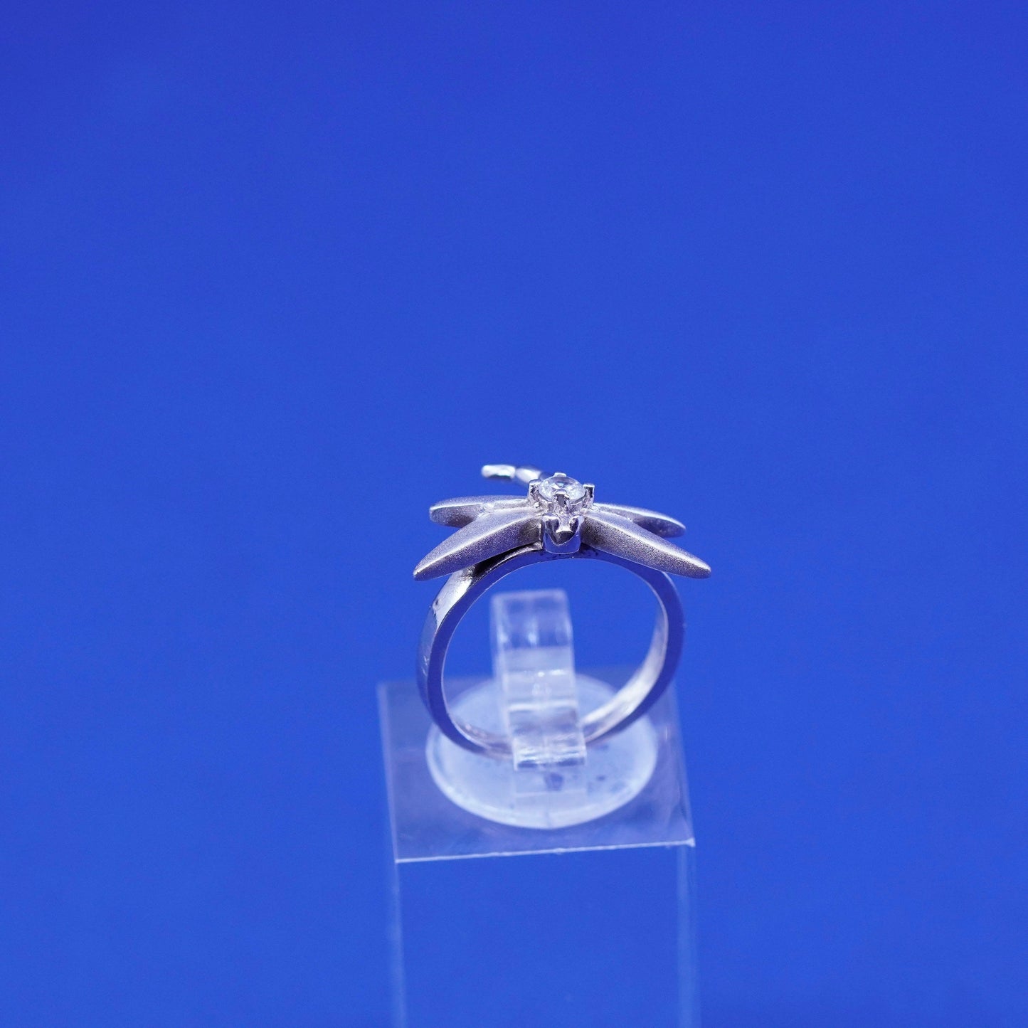 Size 4.5, vintage Sterling silver handmade ring, 925 dragonfly band with cz