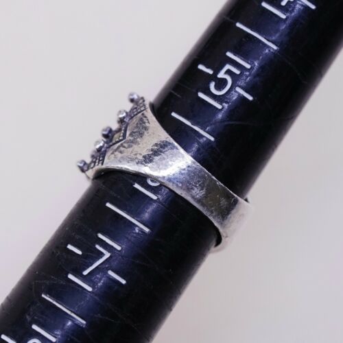 Size 6, Vtg Sterling Silver Handmade Ring, 925 Silver Band W/ Marcasite N Beads