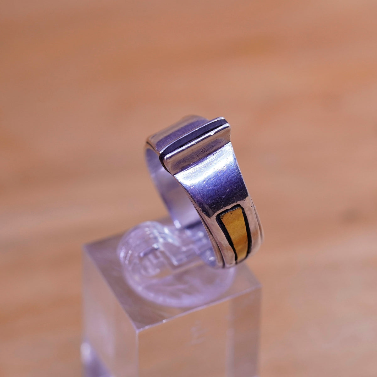 Size 9, vintage modern Sterling 925 silver handmade ring with brass