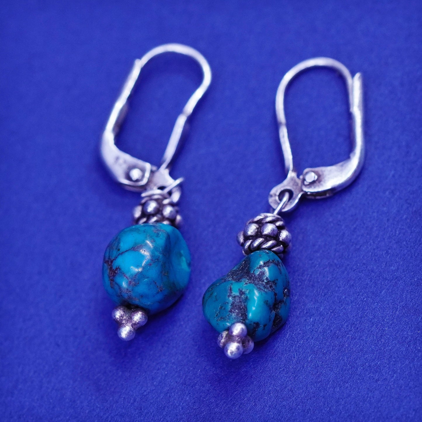 Vintage sterling silver handmade earrings, 925 hooks with turquoise beads