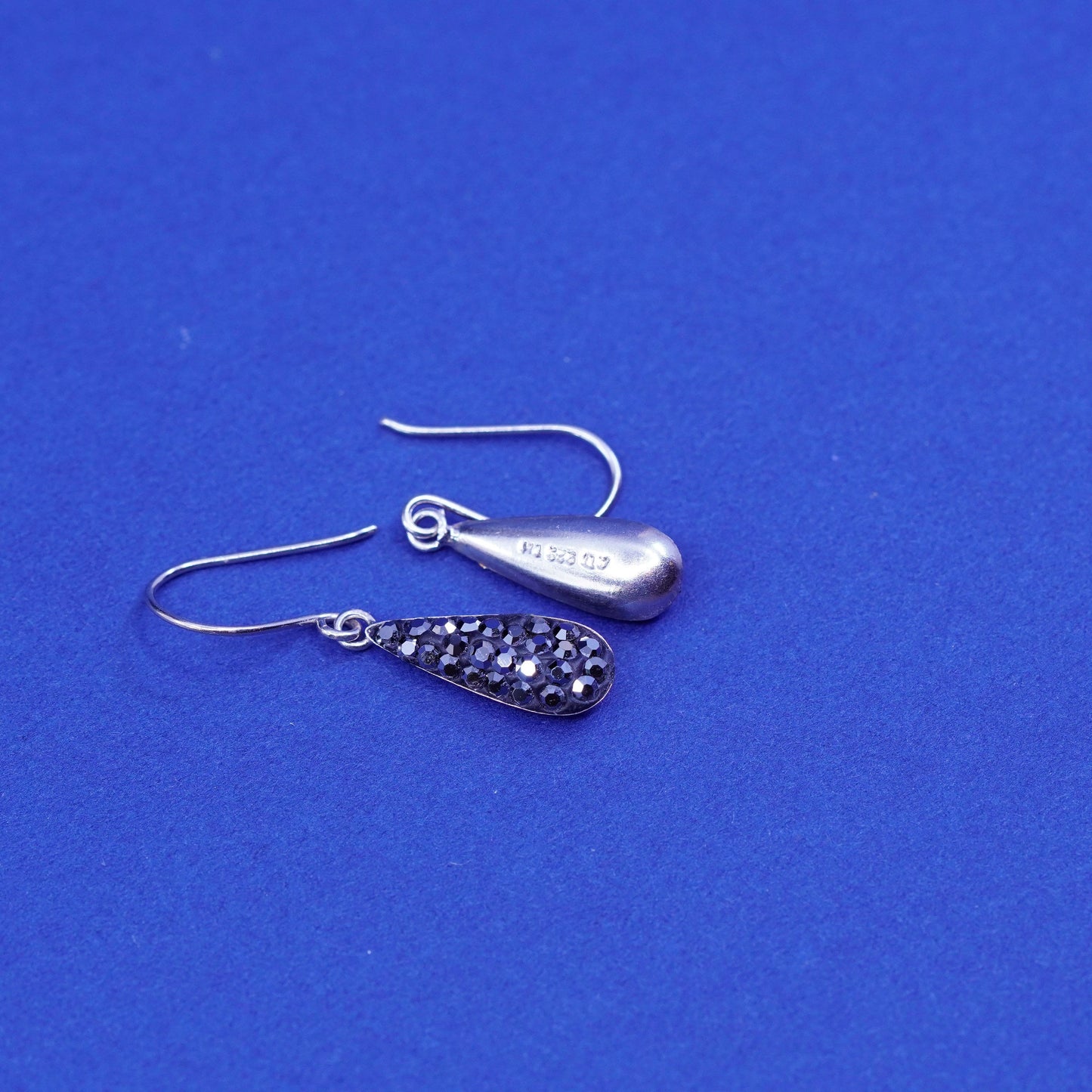 Vintage sterling 925 silver handmade teardrop earrings with cluster Cz