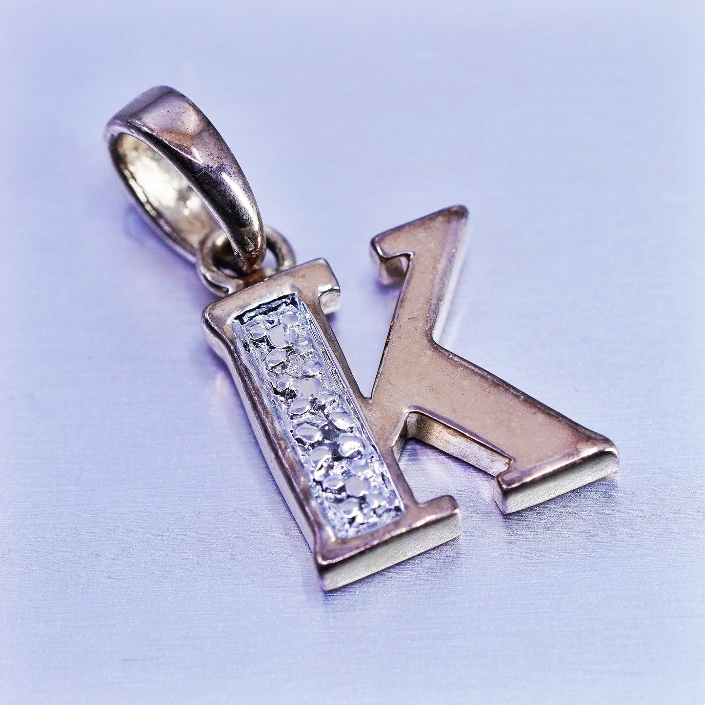 Vintage vermeil gold over sterling 925 silver pendant, initial K with cz