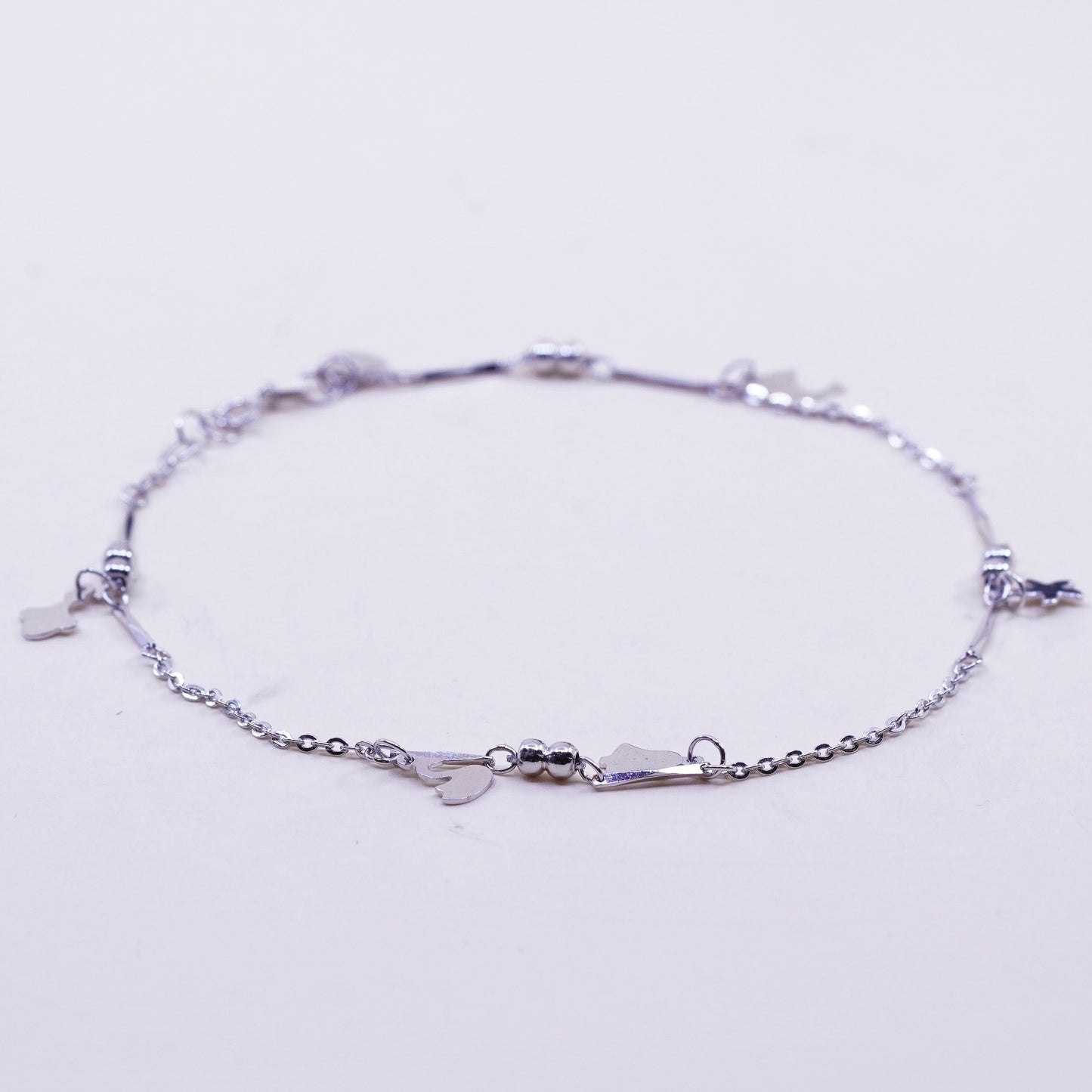 10”, sterling silver anklet bracelet, 925 swan dolphin starfish heart charms