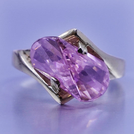 Size 6.5, vintage vermeil gold over Sterling silver modern ring pink crystal