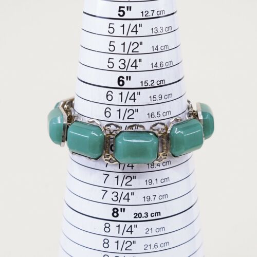 7”, Vintage Statement Sterling Handmade Bracelet, Solid 925 Silver W/ Jade Inlay