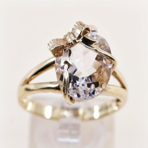 Sz 11.5, Turkey Vermeil Gold Over Sterling Ring, 925 Ring W/ Crystals Ribbon Bow