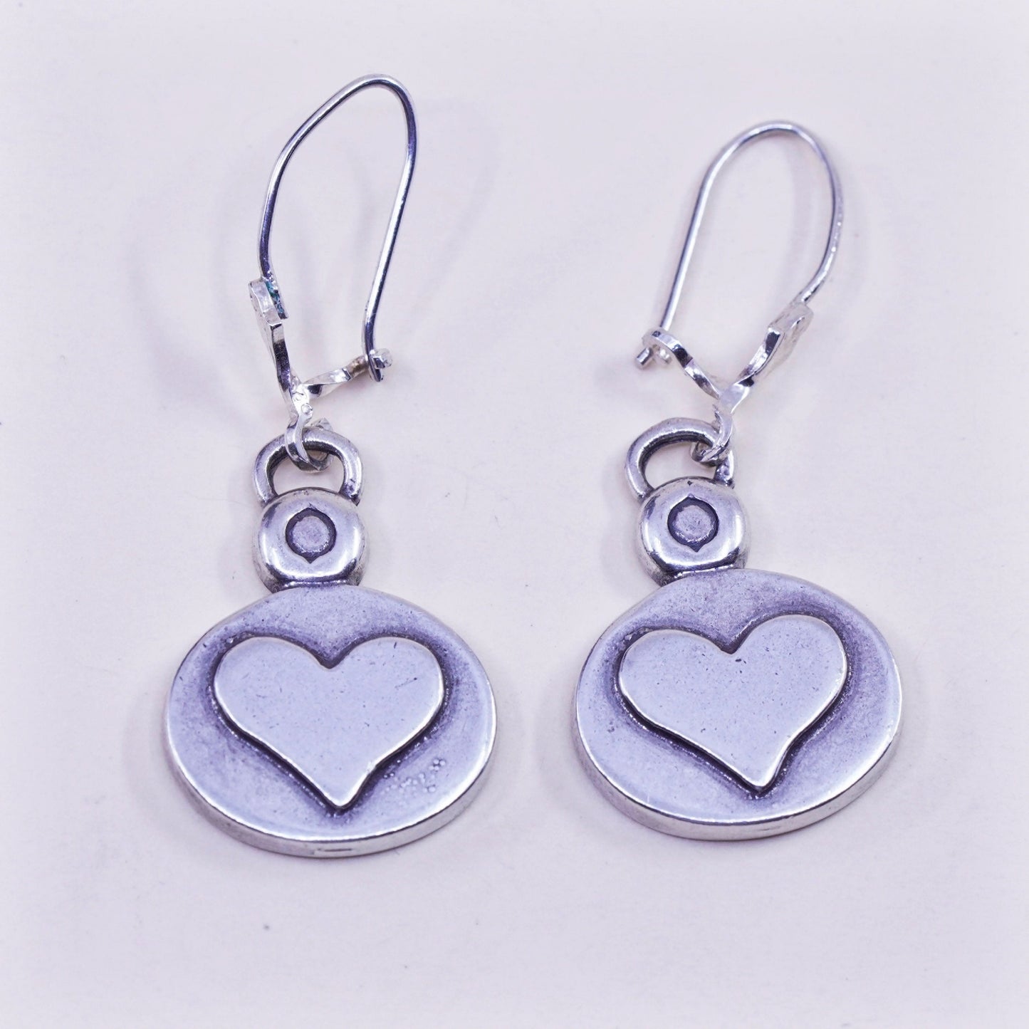 Vintage Sterling silver handmade earrings, 925 heart drops