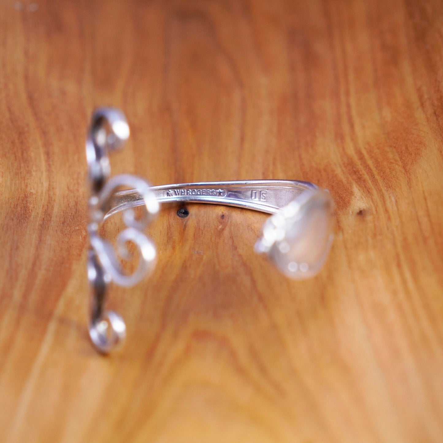 6.25”, vtg WM ROGERS Sterling 925 silver handmade bracelet, fork heart cuff