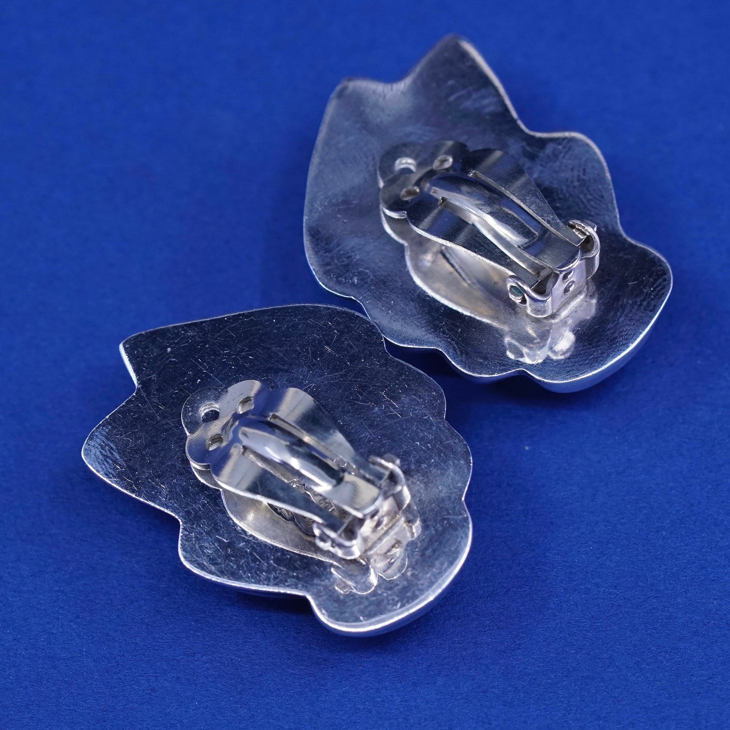 Vintage Sterling silver handmade earrings, mexico 925 ribbed clip on earrings