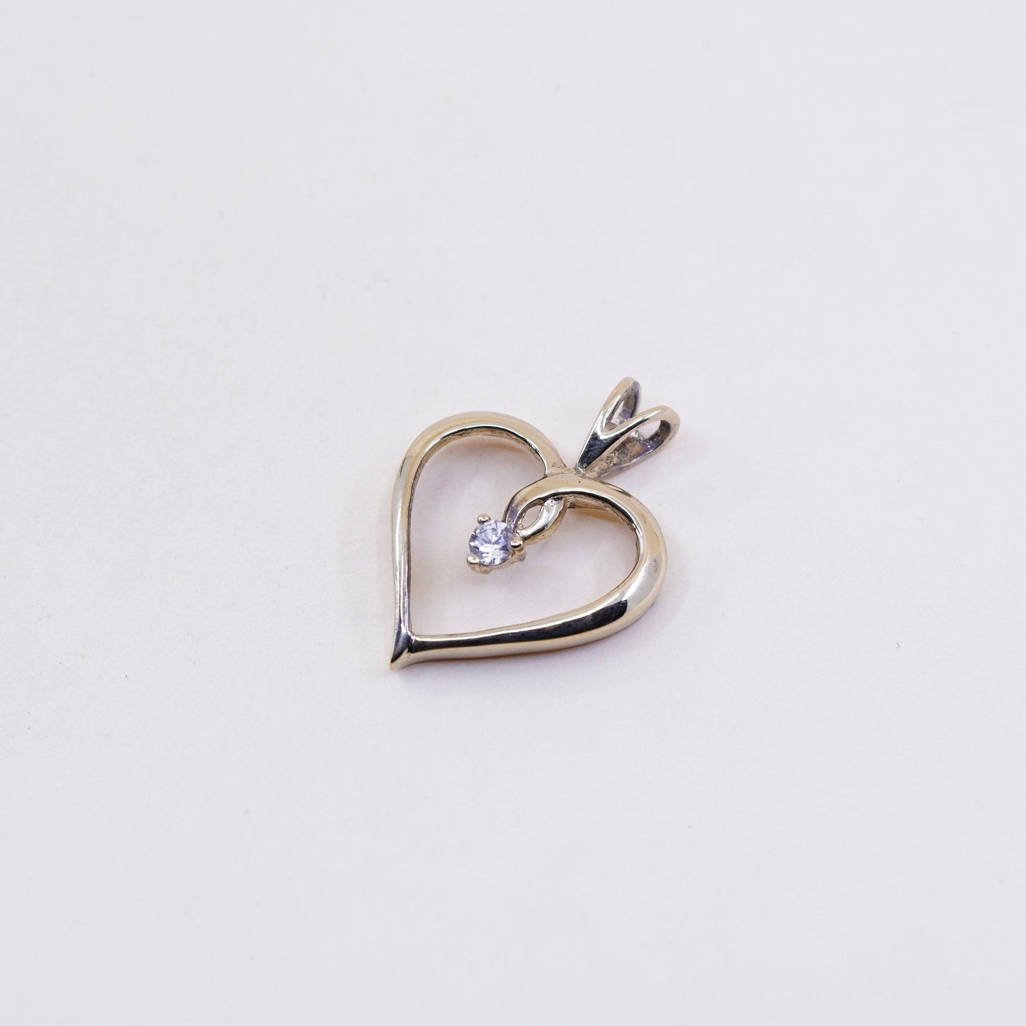 vintage vermeil Gold over Sterling silver pendant, 925 heart pendant with cz