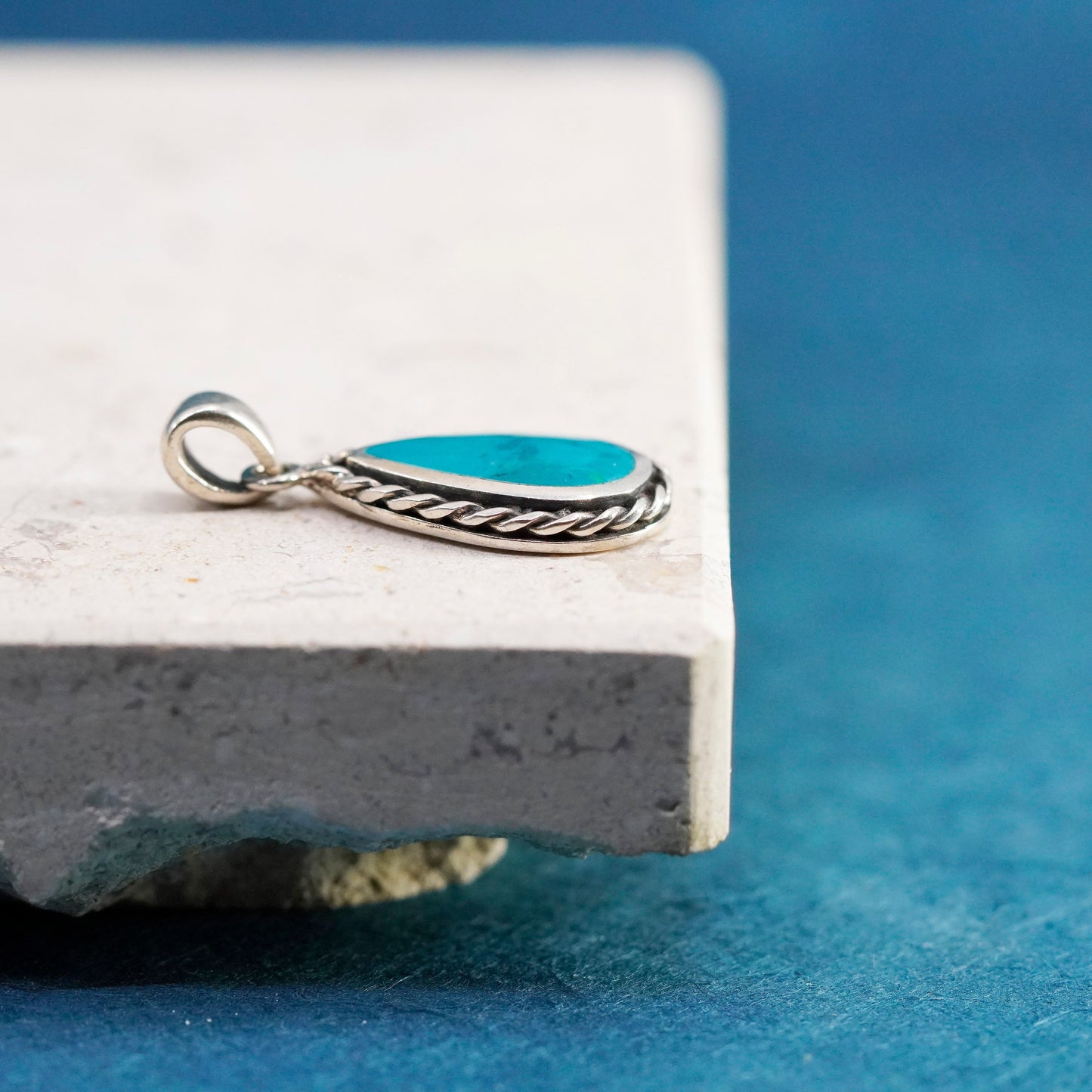 vtg Native American navajo RAW Sterling 925 silver handmade pendant turquoise