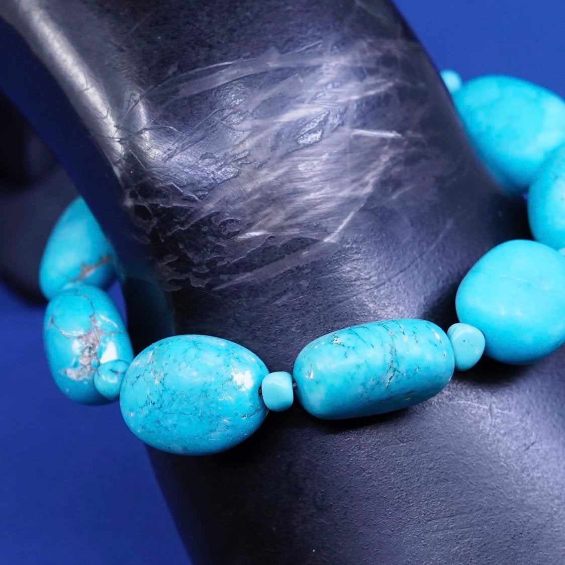 6.75”, vtg sterling 925 silver handmade bracelet Native American turquoise bead