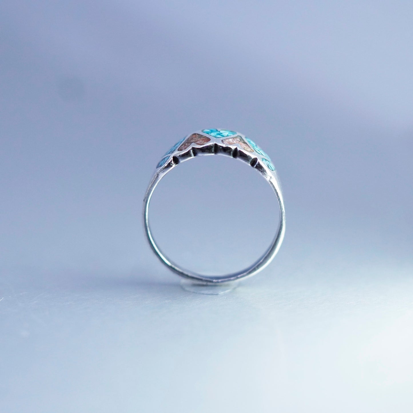 Size 8, Native American Charlie John Sterling 925 silver heart ring turquoise