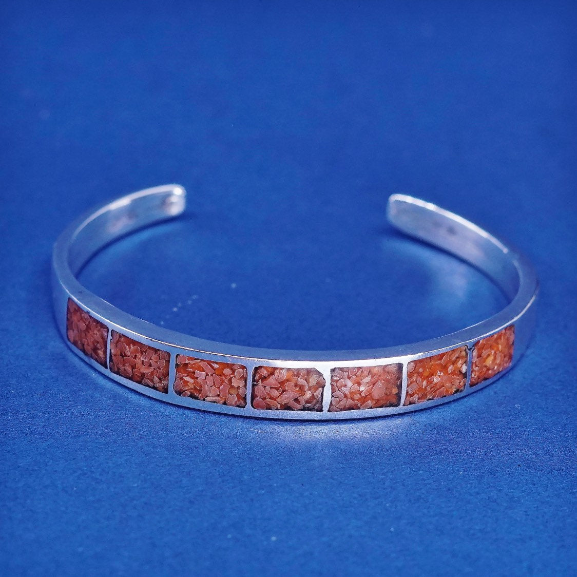 6”, Native American zuni Sterling silver handmade bracelet, 925 cuff w/ coral