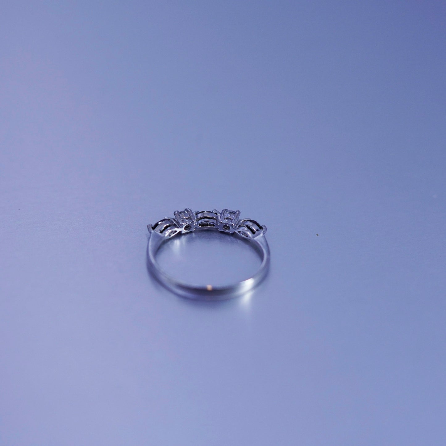 Size 8.25, vintage Sterling 925 silver handmade stackable ring with sapphire cz