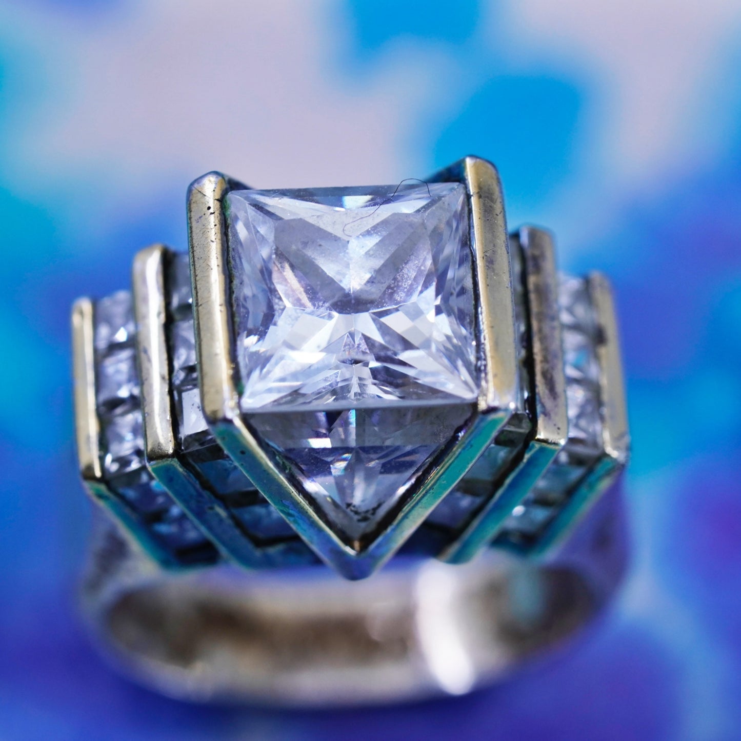 Size 6.5, Vintage Sterling silver vermeil gold over 925 ring with crystal