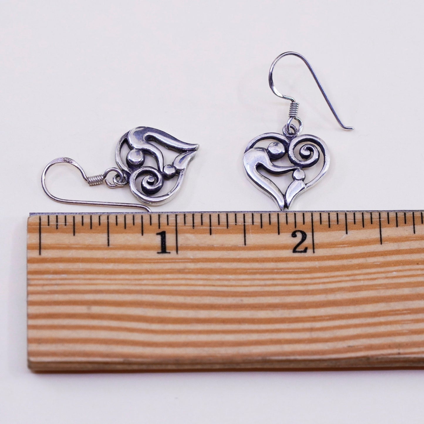 Vintage sterling 925 silver handmade motherhood heart earrings with mother baby