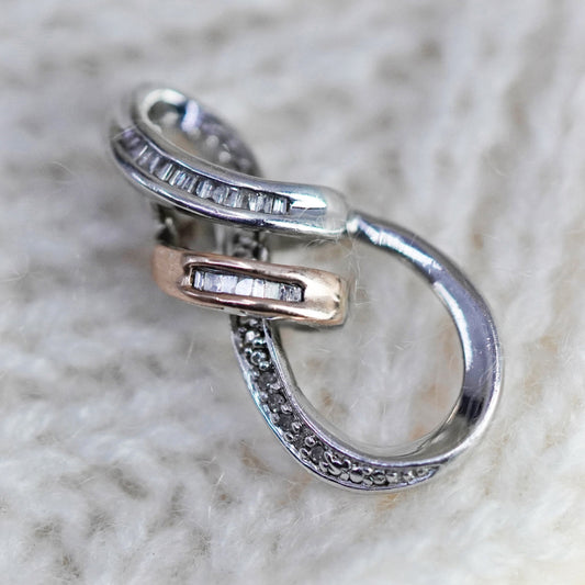 14K gold with Sterling silver Teardrop, entwined 925 Pendant with real diamonds