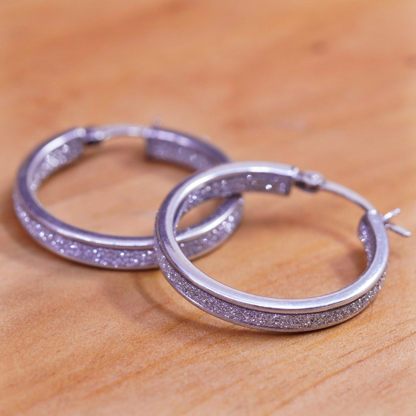 1”, vintage Sterling silver hoops, 925 earrings with glittering center