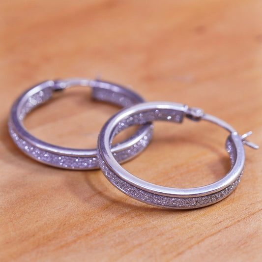 1”, vintage Sterling silver hoops, 925 earrings with glittering center