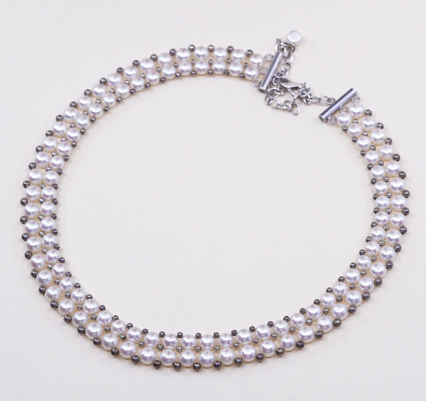 14+4” Vintage sterling 925 silver white freshwater pearl beads necklace chain
