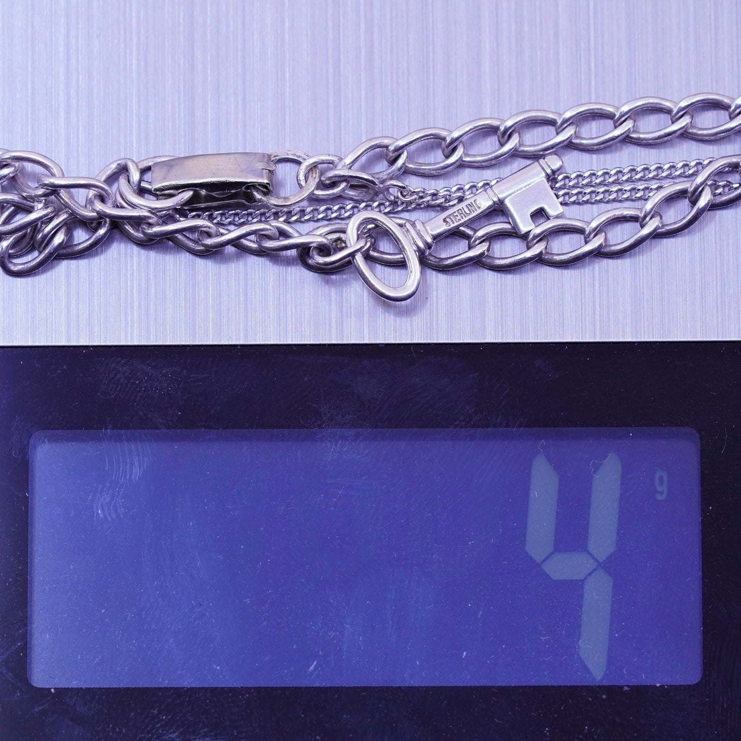6.25”, 5mm, Vintage sterling silver curb chain, 925 handmade bracelet key charm