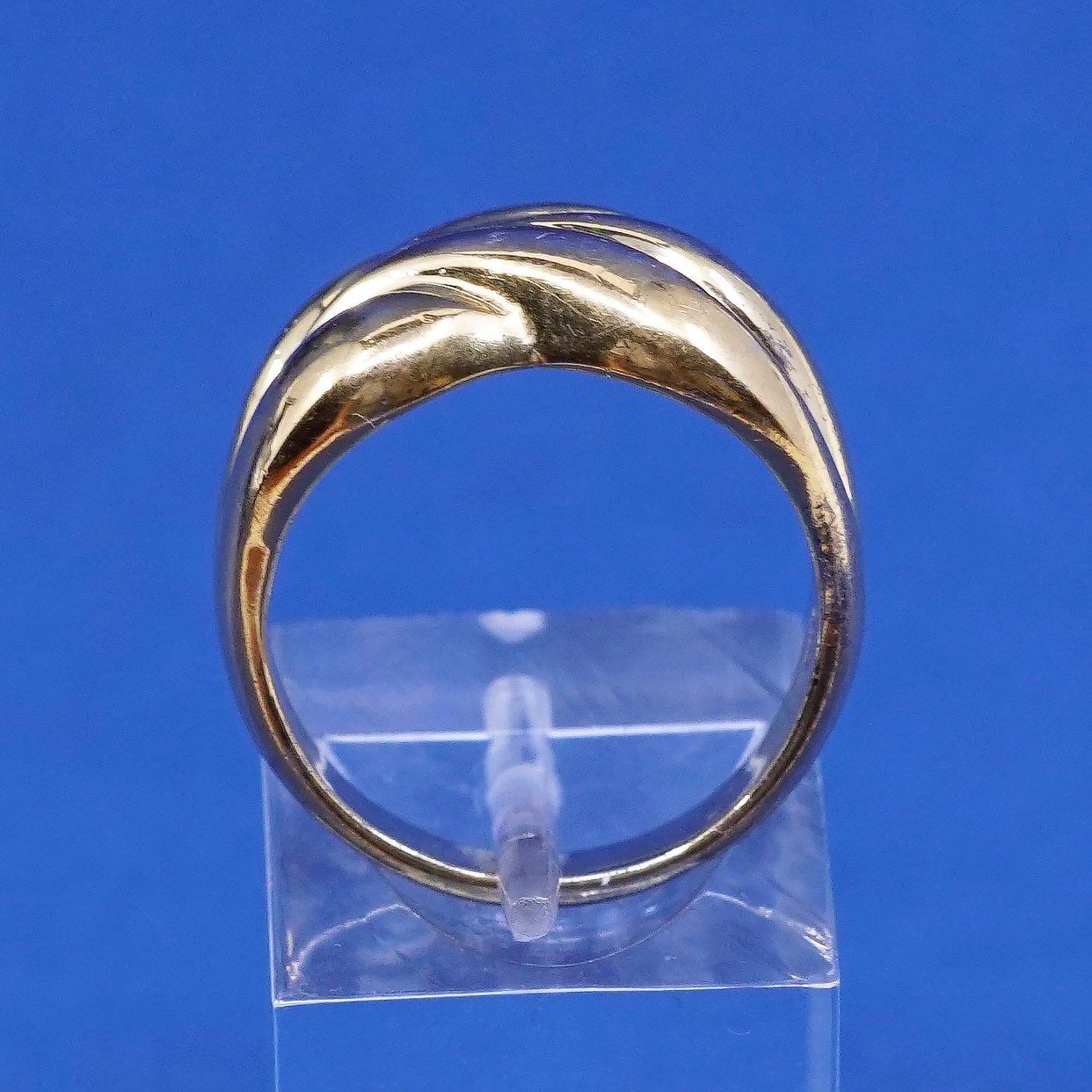 Size 7.5, vtg gold over sterling silver handmade ring, statement ribbed ring