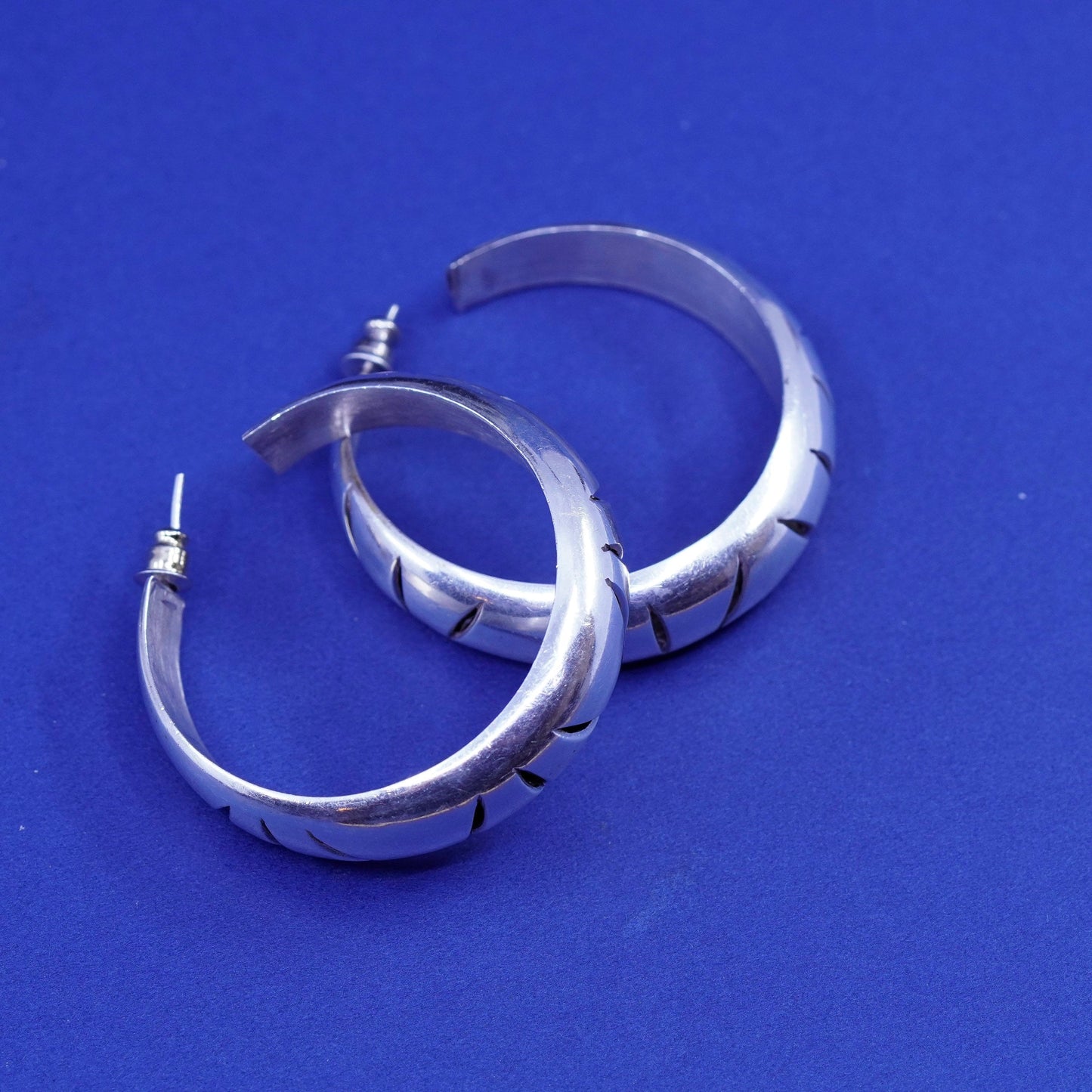 1.5”, vintage Sterling 925 silver handmade huge bold hoop earrings