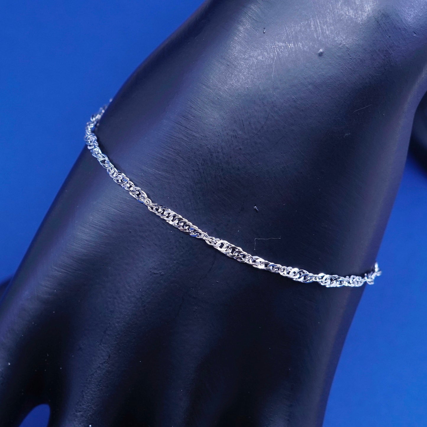 7”, 2mm, vintage Sterling silver handmade bracelet, 925 twisted curb link chain