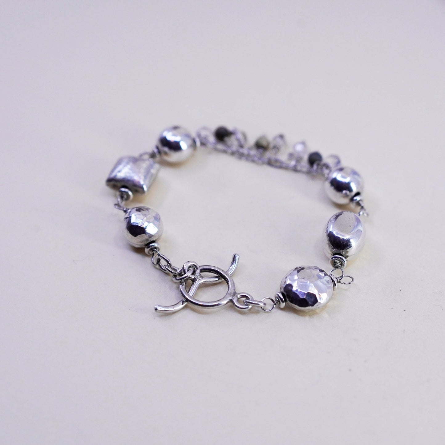 7”, Sterling silver handmade bracelet, 925 cluster crystal beads toggle closure